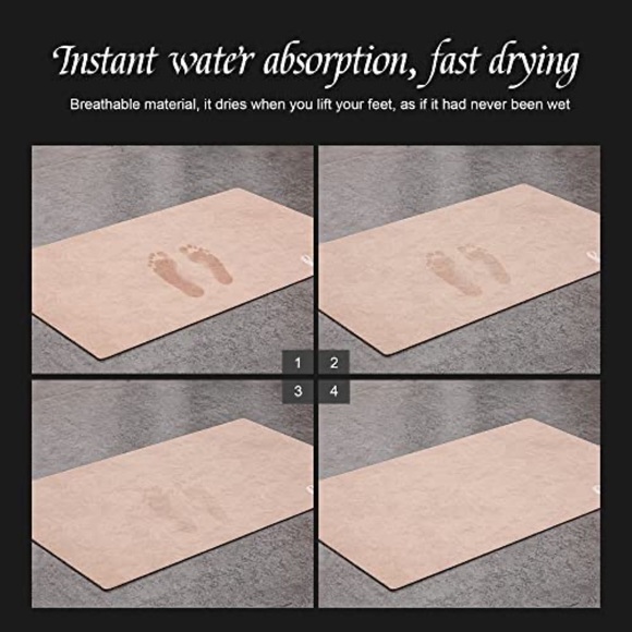 Washable Bathroom Mat Super Absorbent Non Slip Shower Bath Rug Beige 24"x 16" - Picture 2 of 6